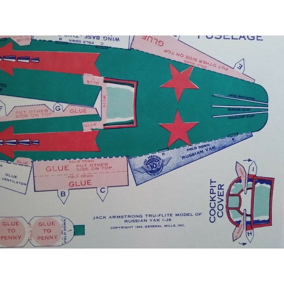 Airplane Toy Jack Armstrong Tru-Flite Model Of Russian Yak 1-26 GM Cereal 1944 - Picture 2 of 5